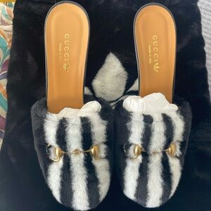 Gucci furry black and white mule adidas collaboration new 38